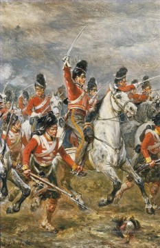  kampfszenen - Der Vorwurf der Royal Scots Greys in Waterloo, unterstützt von einem Highland Regiment Robert Alexander Hillingford, historische Kampfszenen